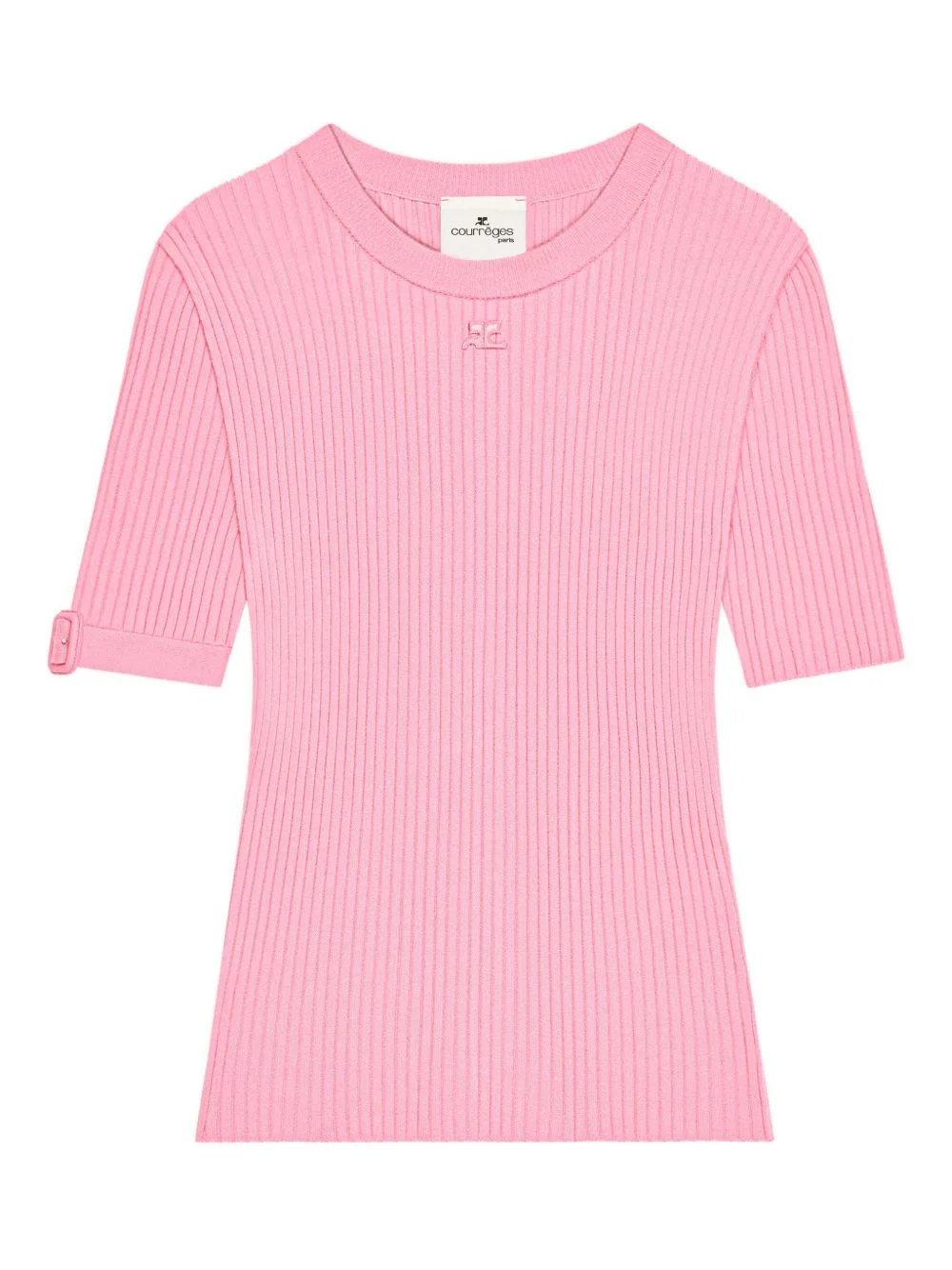 buckle-sleeve ribbed T-shirt - 1