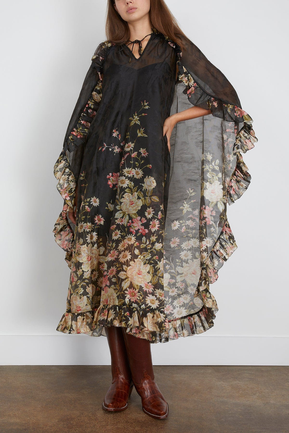 Jolie Print Caped Midi Dress in Multi - 3
