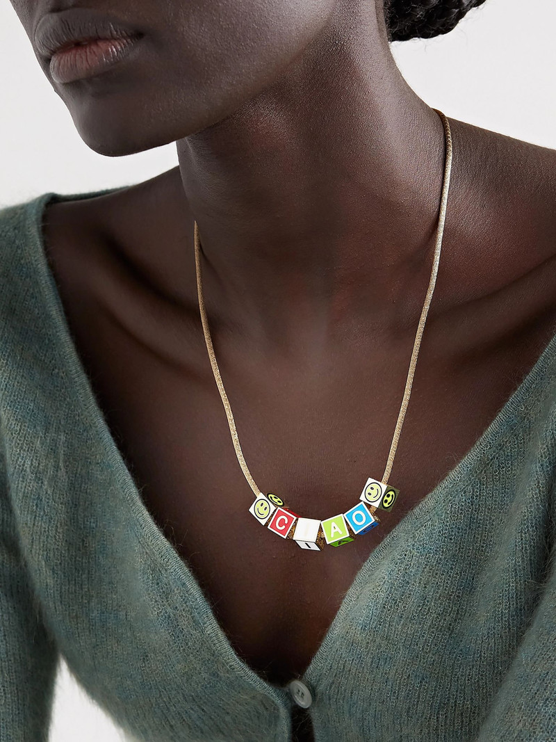 LAUREN RUBINSKI Ciao 14-karat gold and enamel necklace Gold outlook