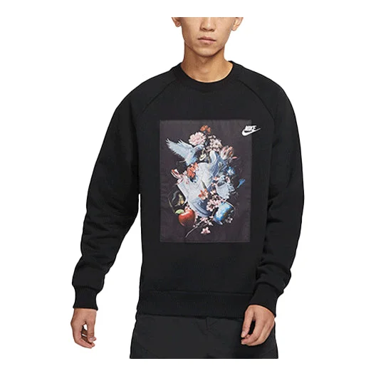 Men's Nike AF-1 Pattern Splicing Fleece Knit Round Neck Pullover Black DD6516-010 - 1