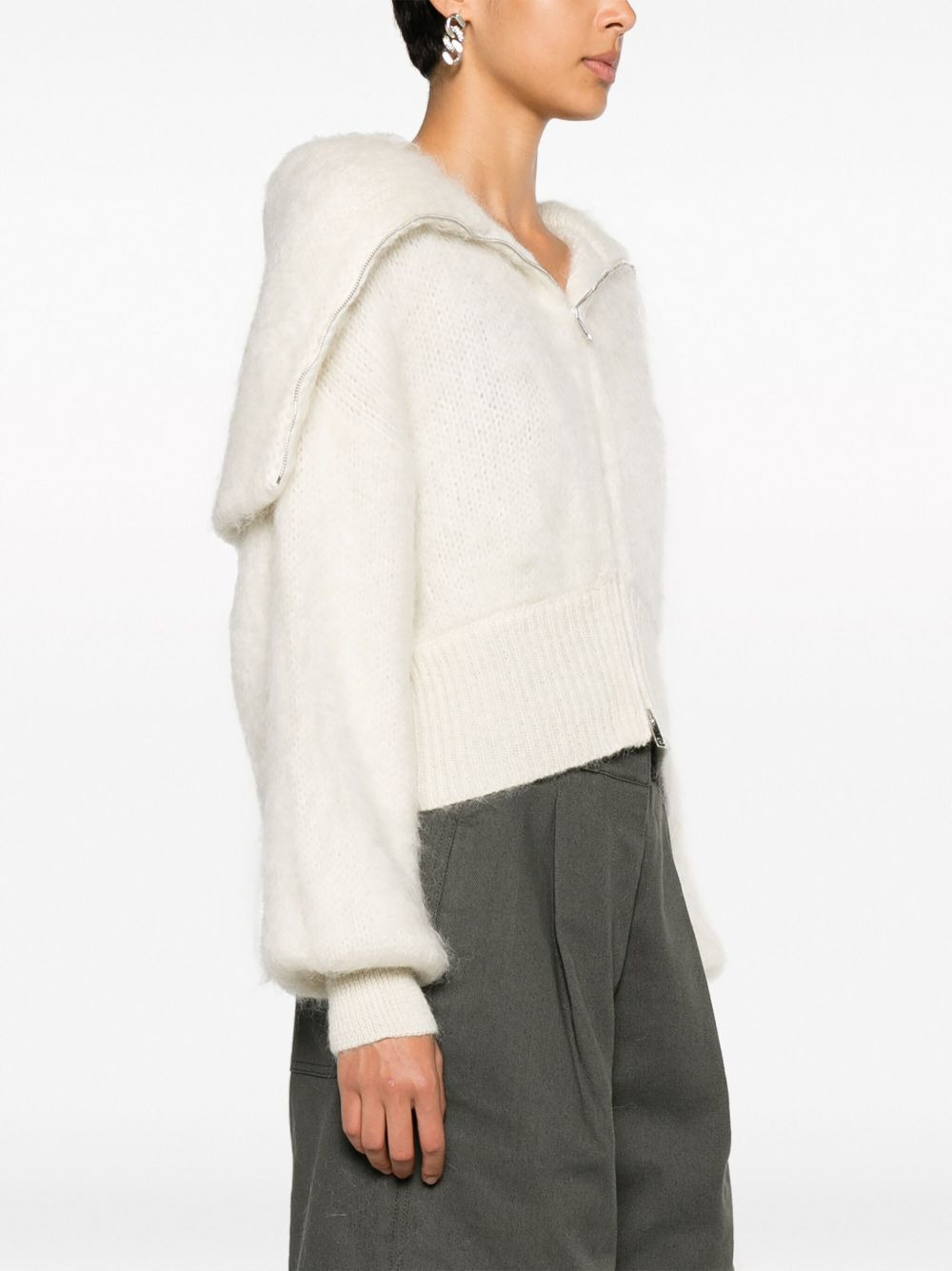 zip-up puff-sleeves cardigan - 3