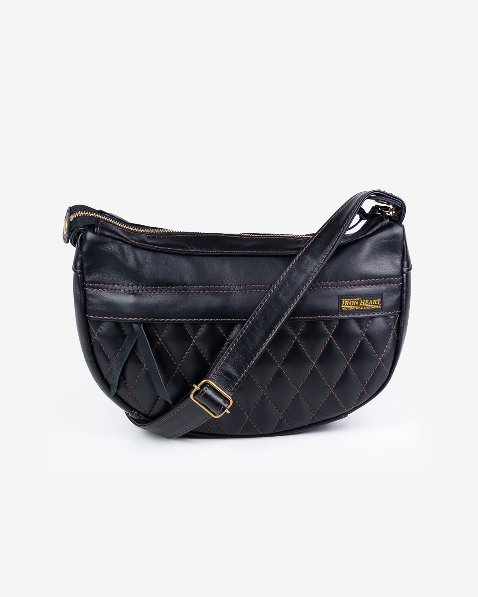 IHE-42 Leather Diamond Stitched Shoulder Bag - Black - 6