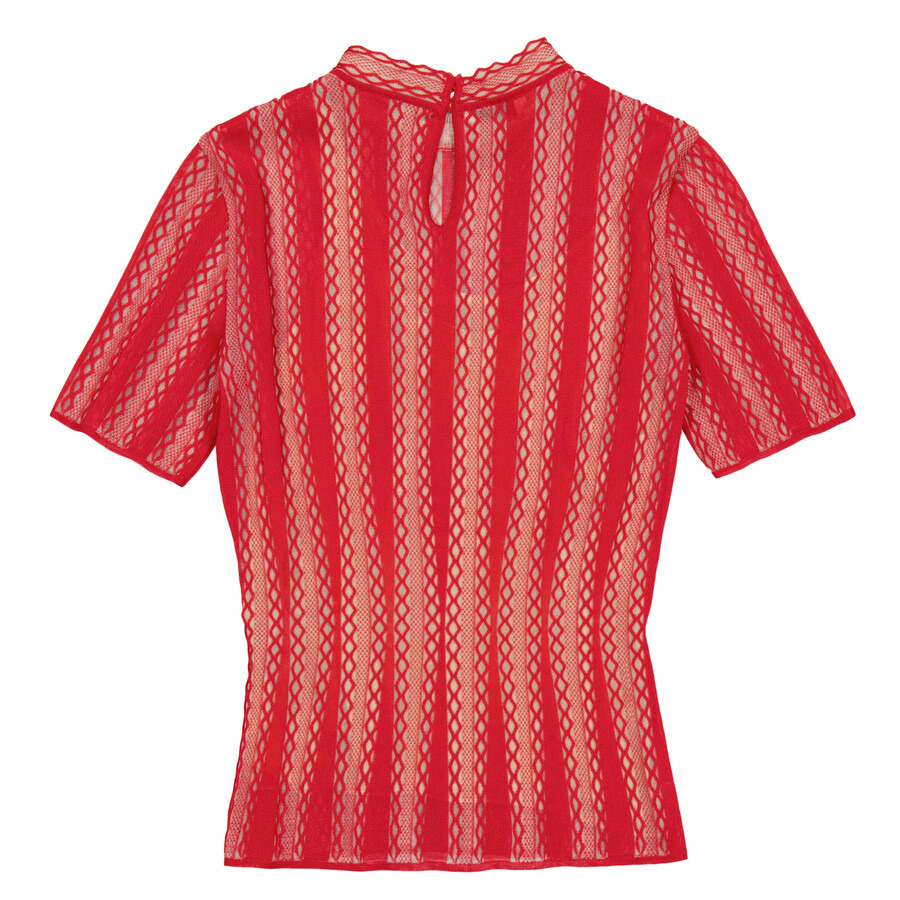 Fendi Ladies Short Sleeve Lace Embroidered Top - 7