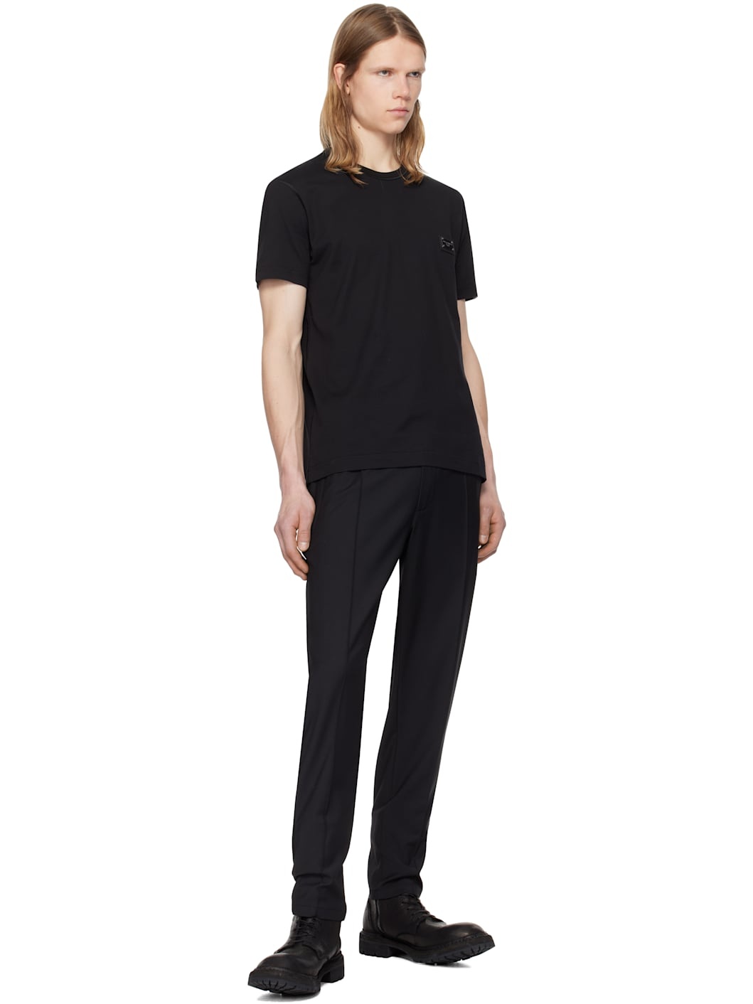 Black Cotton Branded Tag T-shirt - 4