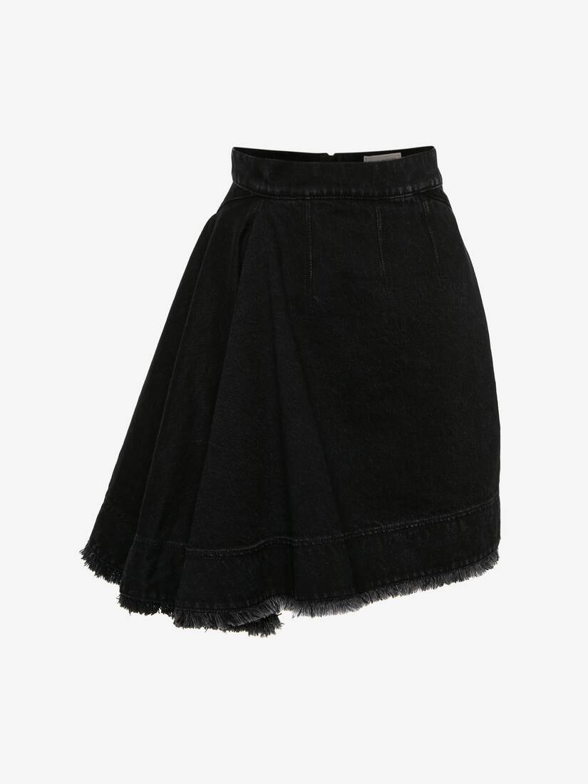 Women's Asymmetric Mini Denim Skirt in Black - 1