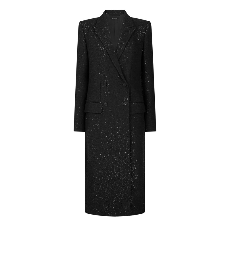 SEQUINED WOOL BLEND CREPE DOUBLE BREASTED COAT 1