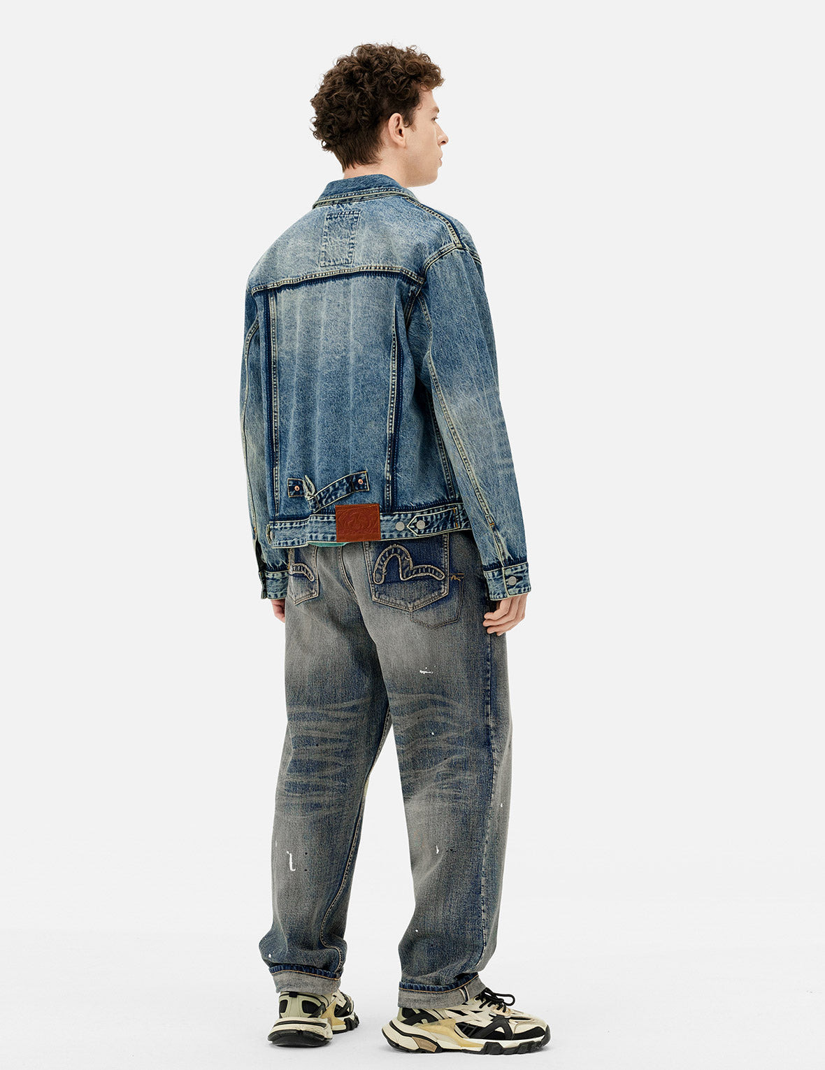 Washed Seagull Appliqué Embroidery Relax Fit Denim Jacket - 4