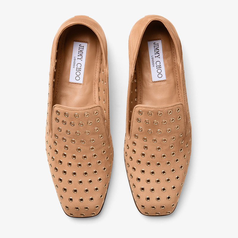 null Toffee Suede Slippers with Eyelets 6