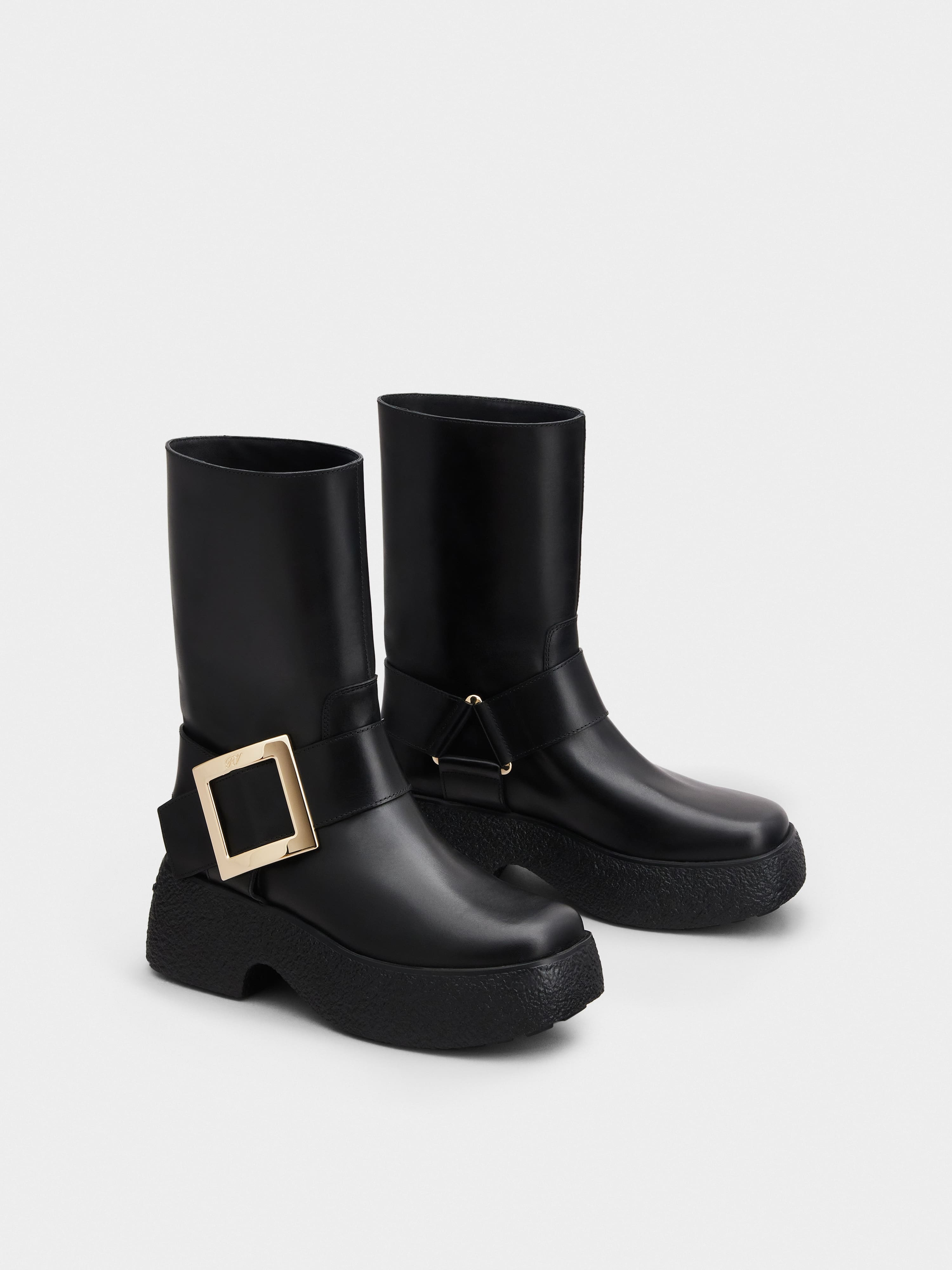 Viv' Rangers Platform Metal Buckle Biker Boots in Leather - 2
