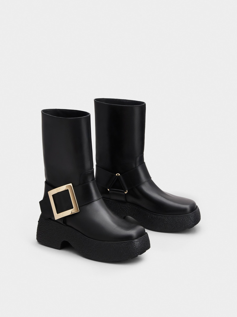 Roger Vivier Viv' Rangers Platform Metal Buckle Biker Boots in Leather outlook
