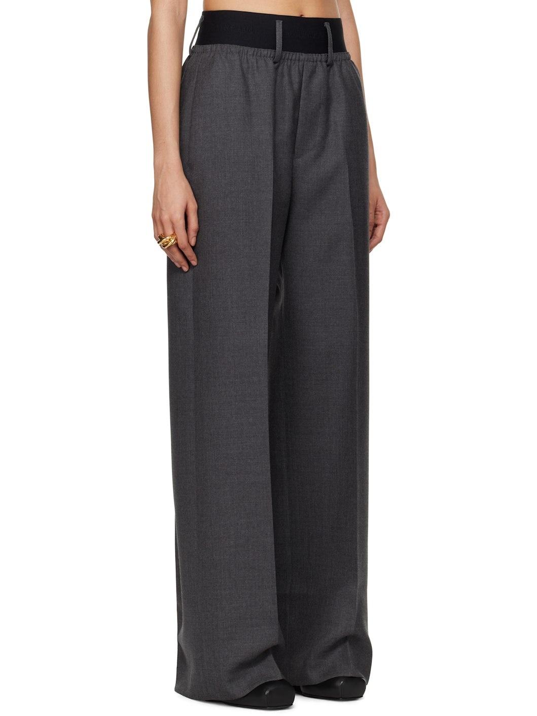 Gray Elastic Waist Trousers - 2