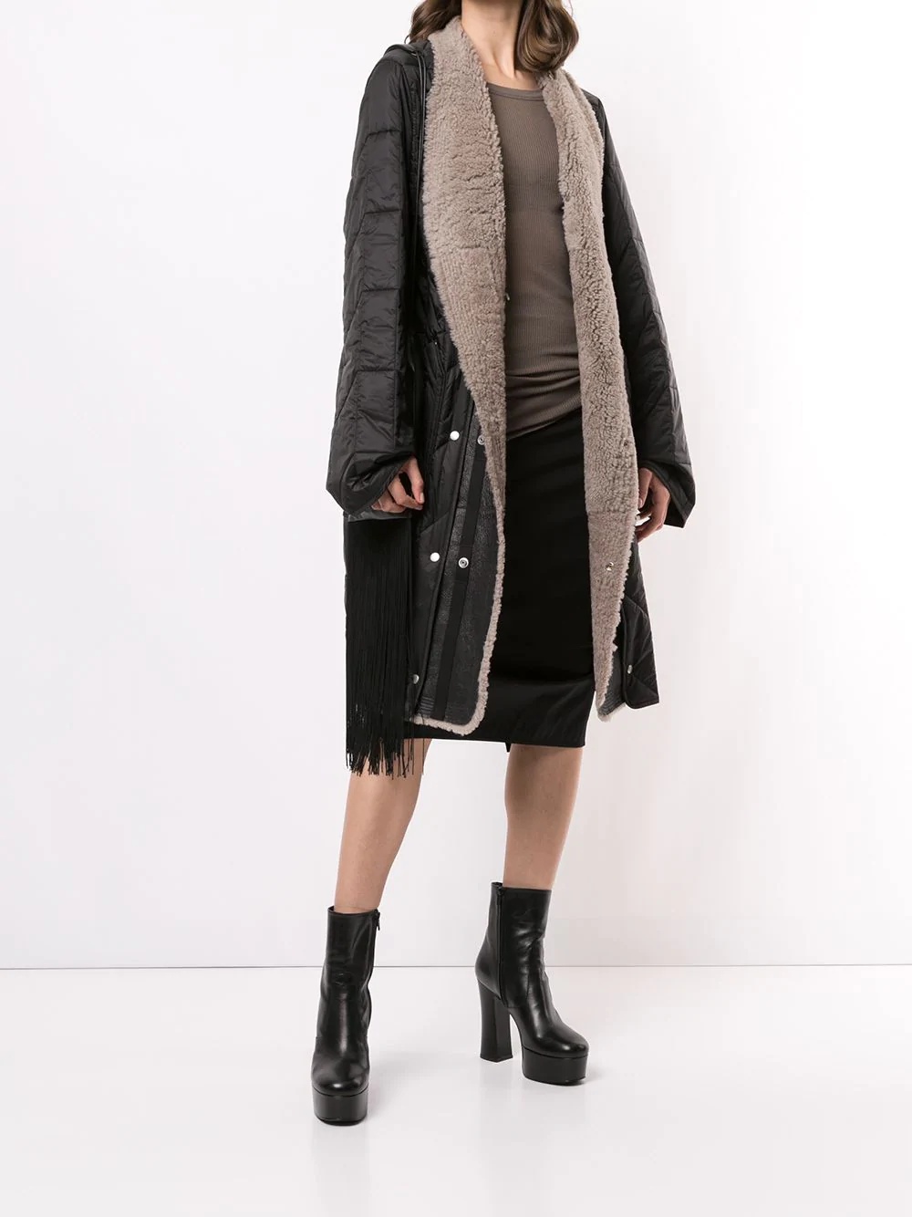 shearling-trimmed quilted coat - 2