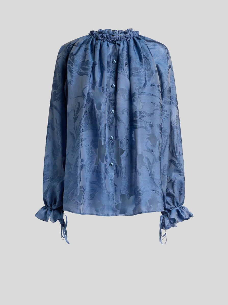 SILK JACQUARD SHIRT WITH FIL COUPÉ FLORAL MOTIF - 1
