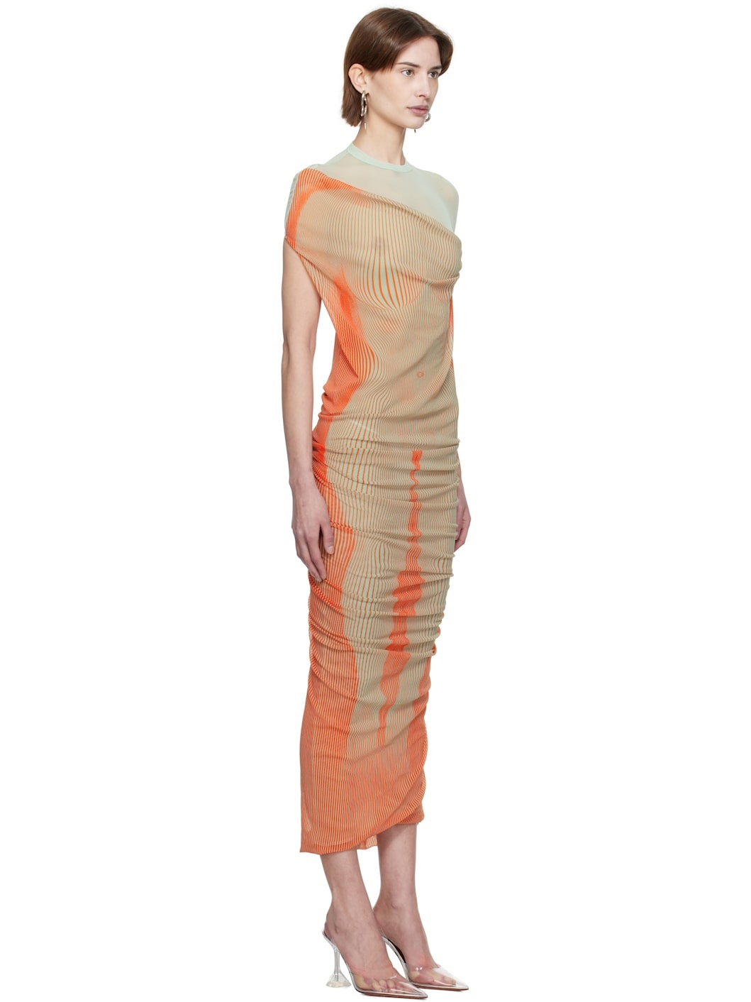 Green & Orange 'The Draped Body Morphing' Maxi Dress - 2