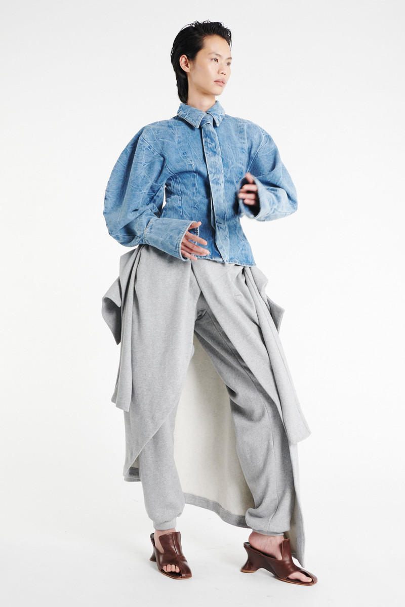 PUFF SLEEVE SHIRT INDIGO ACID WASH 1