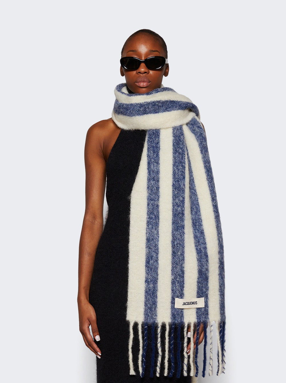 L'echarpe Carro Striped Scarf White And Blue - 2