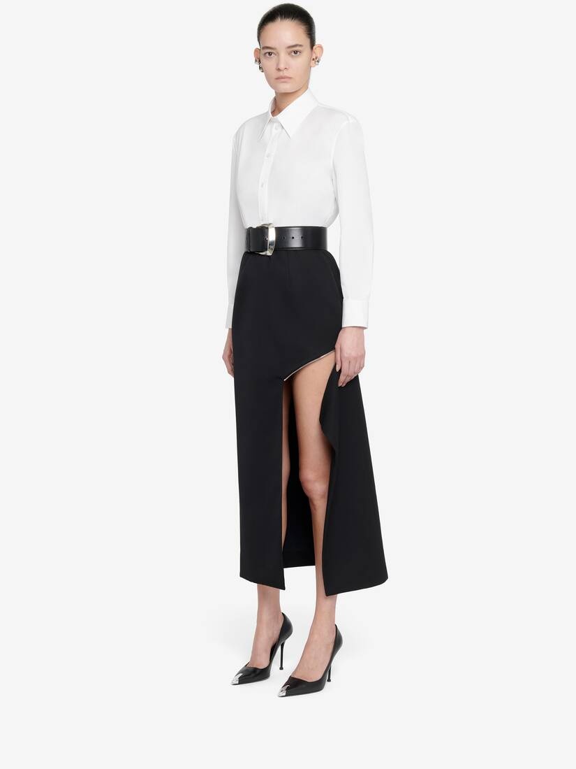 Women's Zip Slash Pencil Skirt in Black - 3