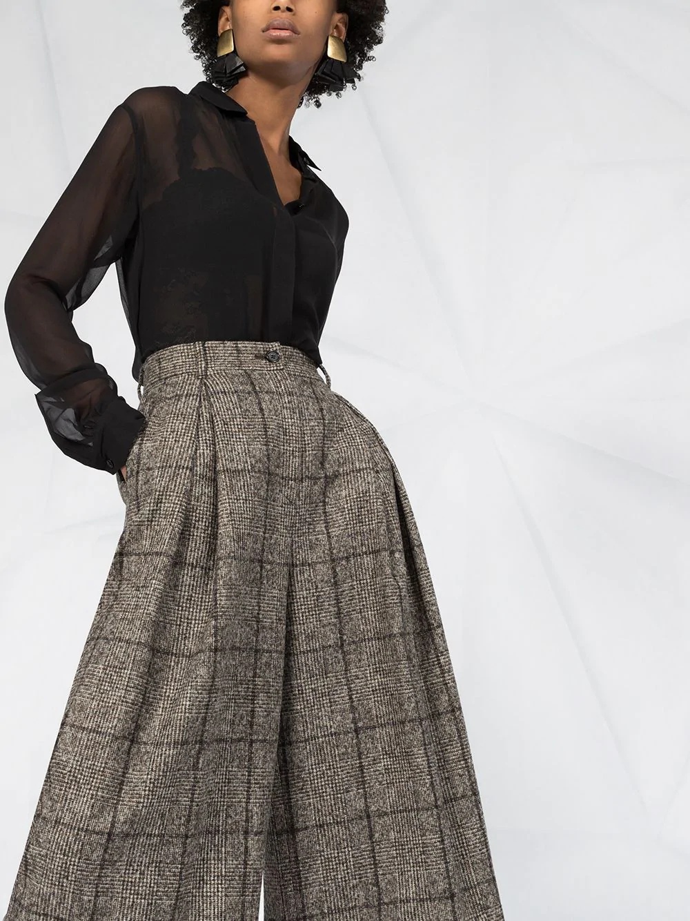 tweed check wide-leg trousers - 5