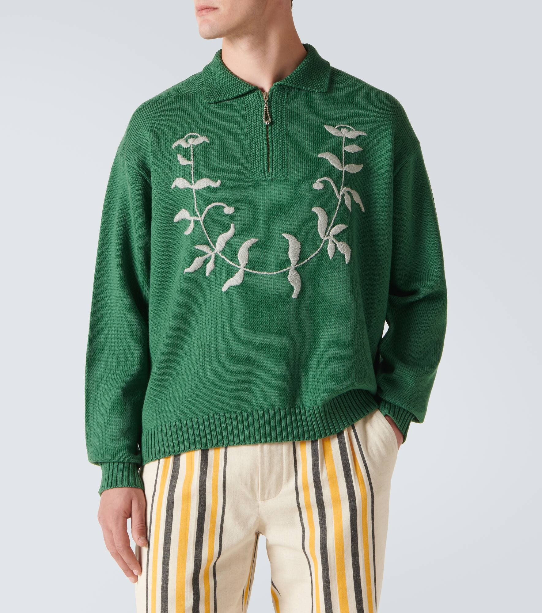 Embroidered wool polo sweater - 3
