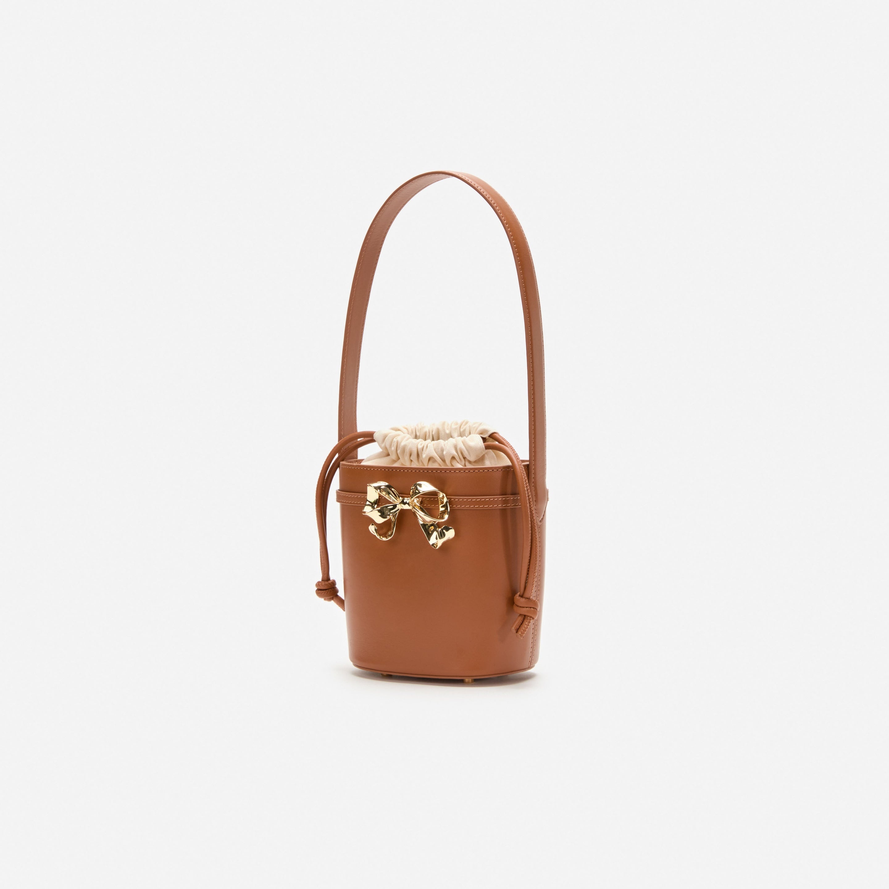 Brown Leather Shoulder Bow Bag - 2