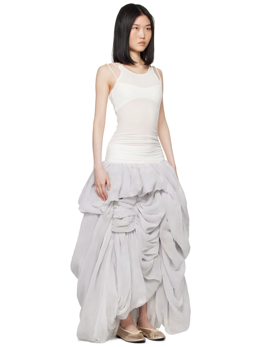Off-White & Gray Soft Maxi Dress - 2