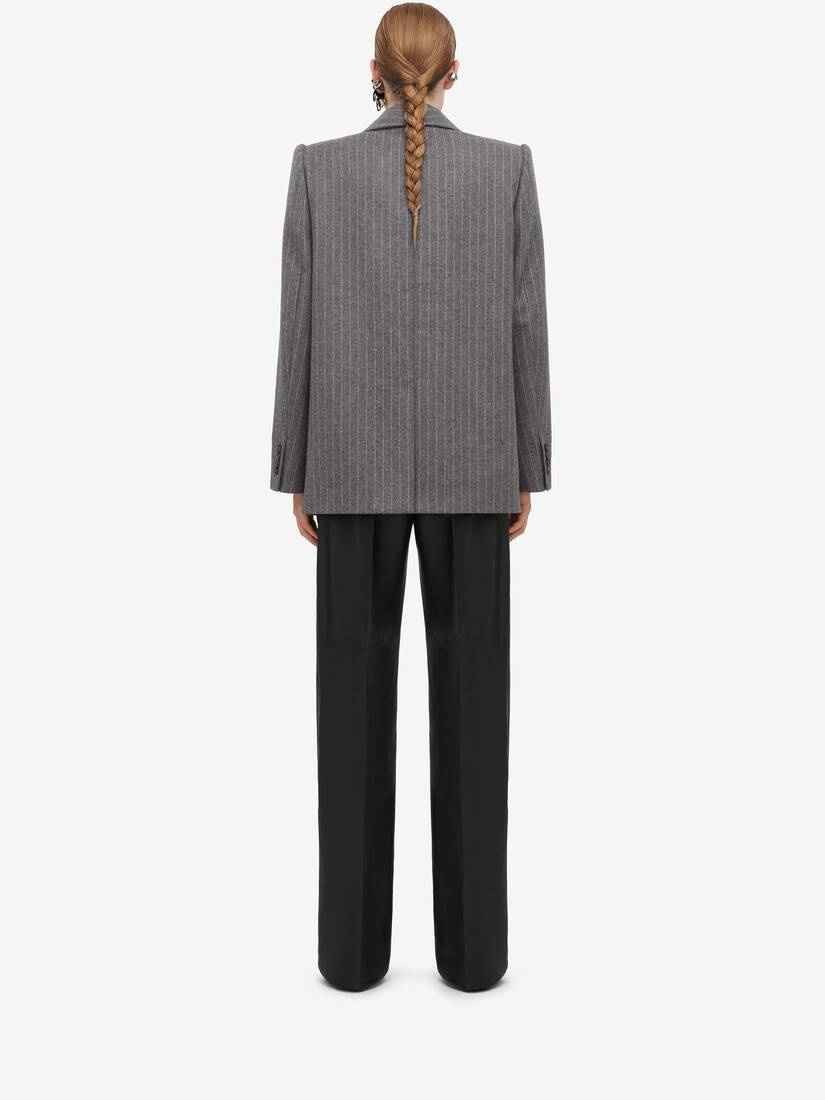 Women's Upside-down Lapel Jacket in Grey/ivory - 4