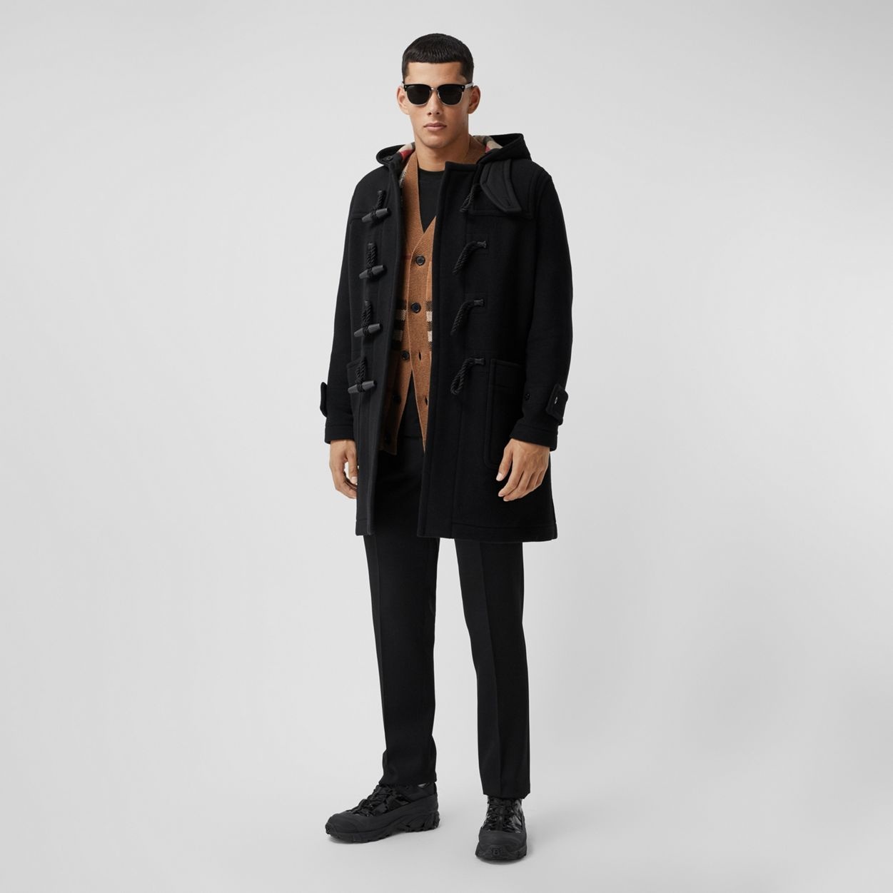 Check-lined Technical Wool Duffle Coat - 1