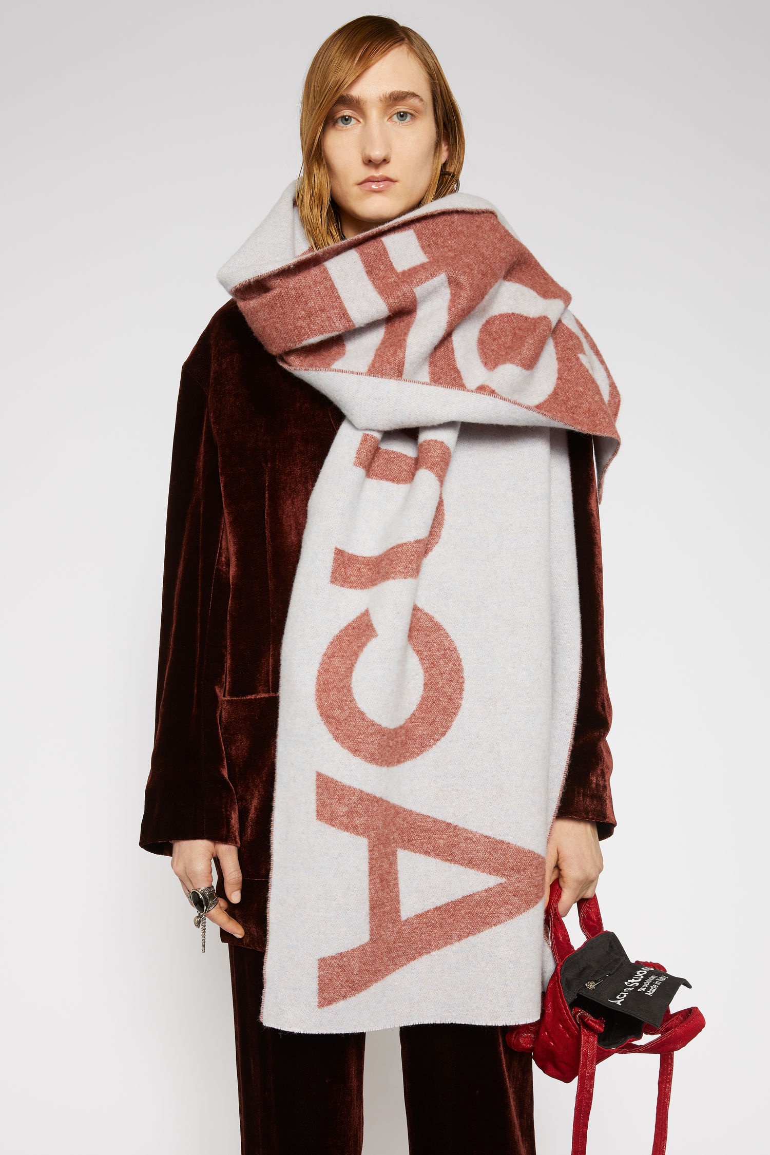 Logo-jacquard scarf brick red/light blue - 4