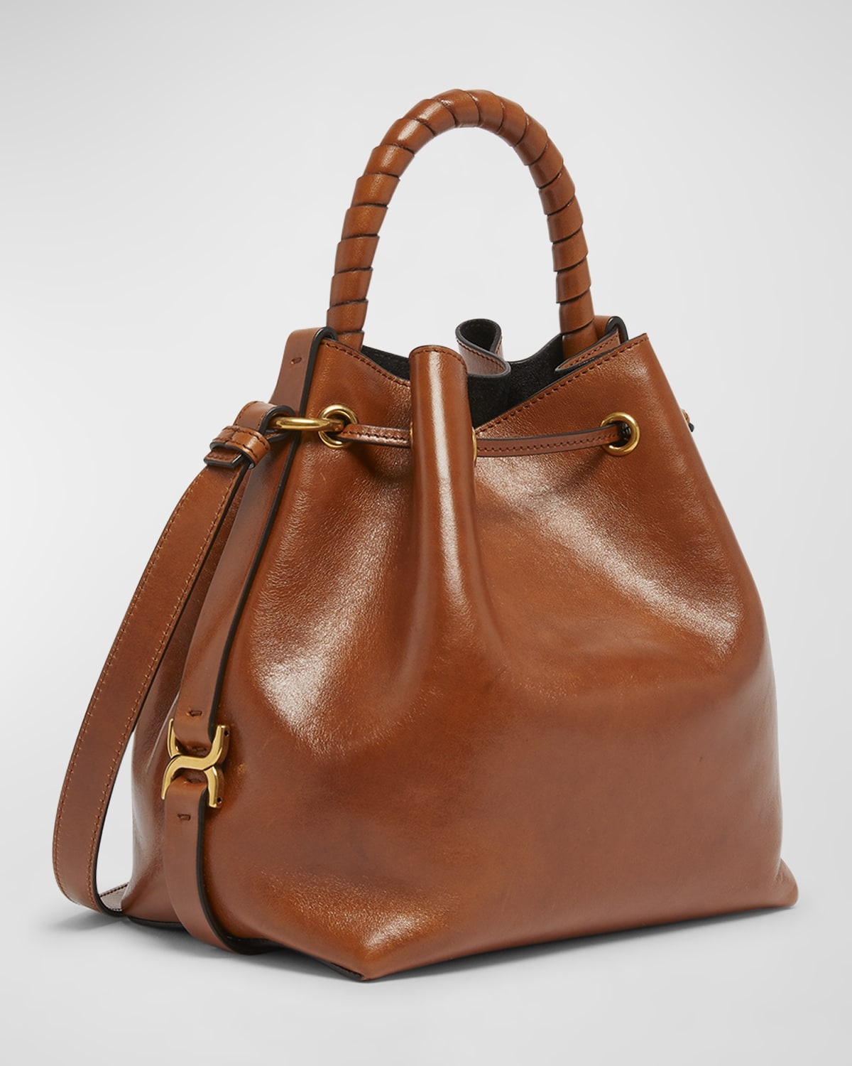 Marcie Drawstring Bucket Bag in Shiny Calfskin - 6