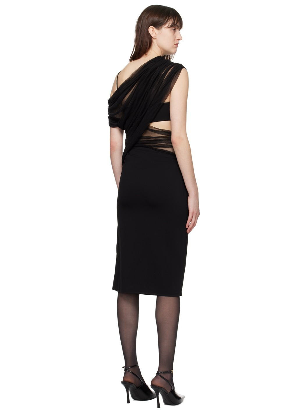 Black Magnetica Asymmetric Midi Dress - 3