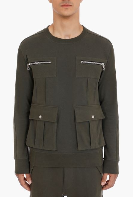 Khaki cotton sweatshirt with pockets - 5