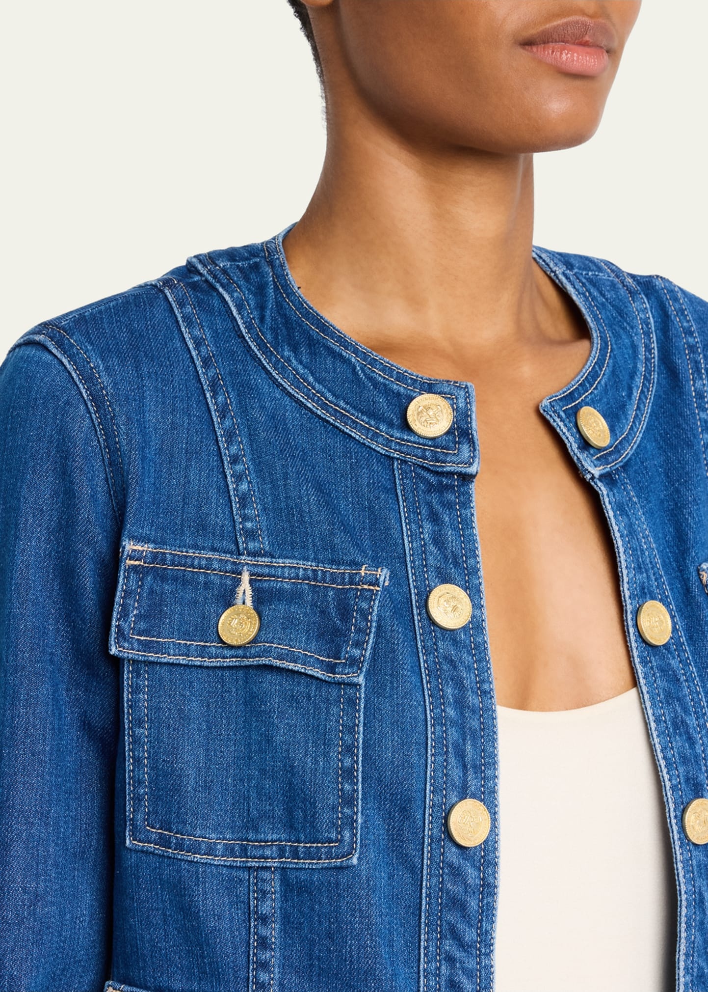 L'AGENCE Yari Collarless Denim Jacket | Saks Fifth Avenue