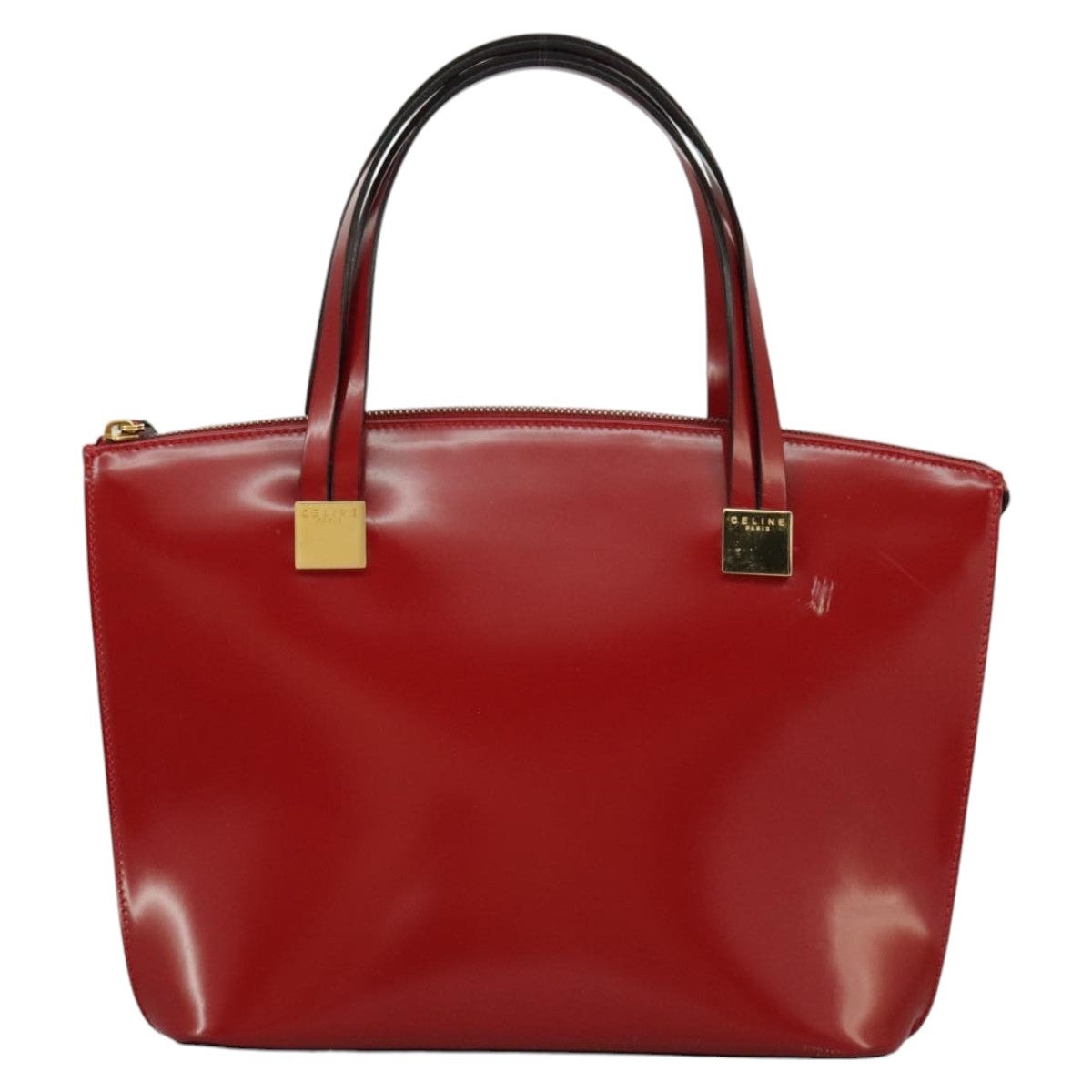 CELINE Hand Bag Patent Leather Red Gold - 13