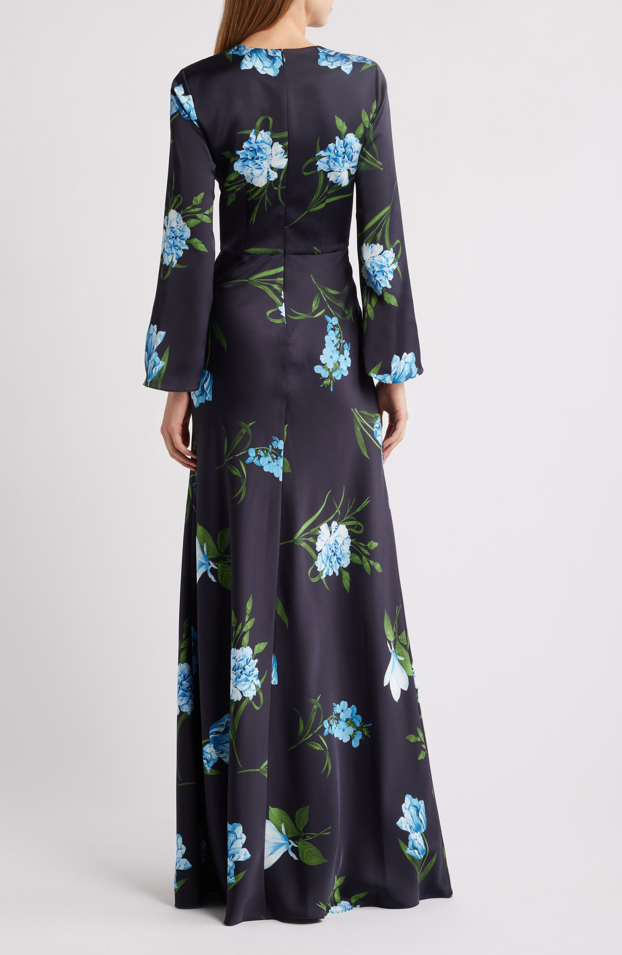 Sachin & Babi Alex Sequin Floral Long Sleeve Satin Crepe Gown in Night Sky Blue Oculata at Nordstrom - 2