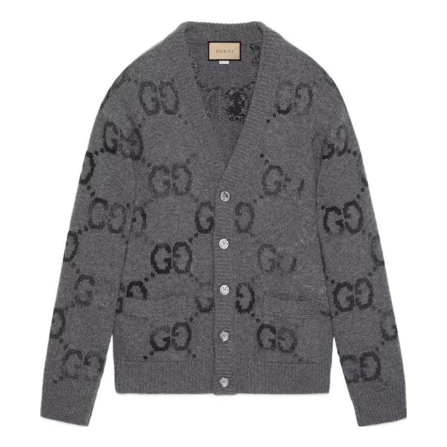 Gucci Wool Cardigan With GG Intarsia 'Grey' 770507-XKDSJ-1128 - 1