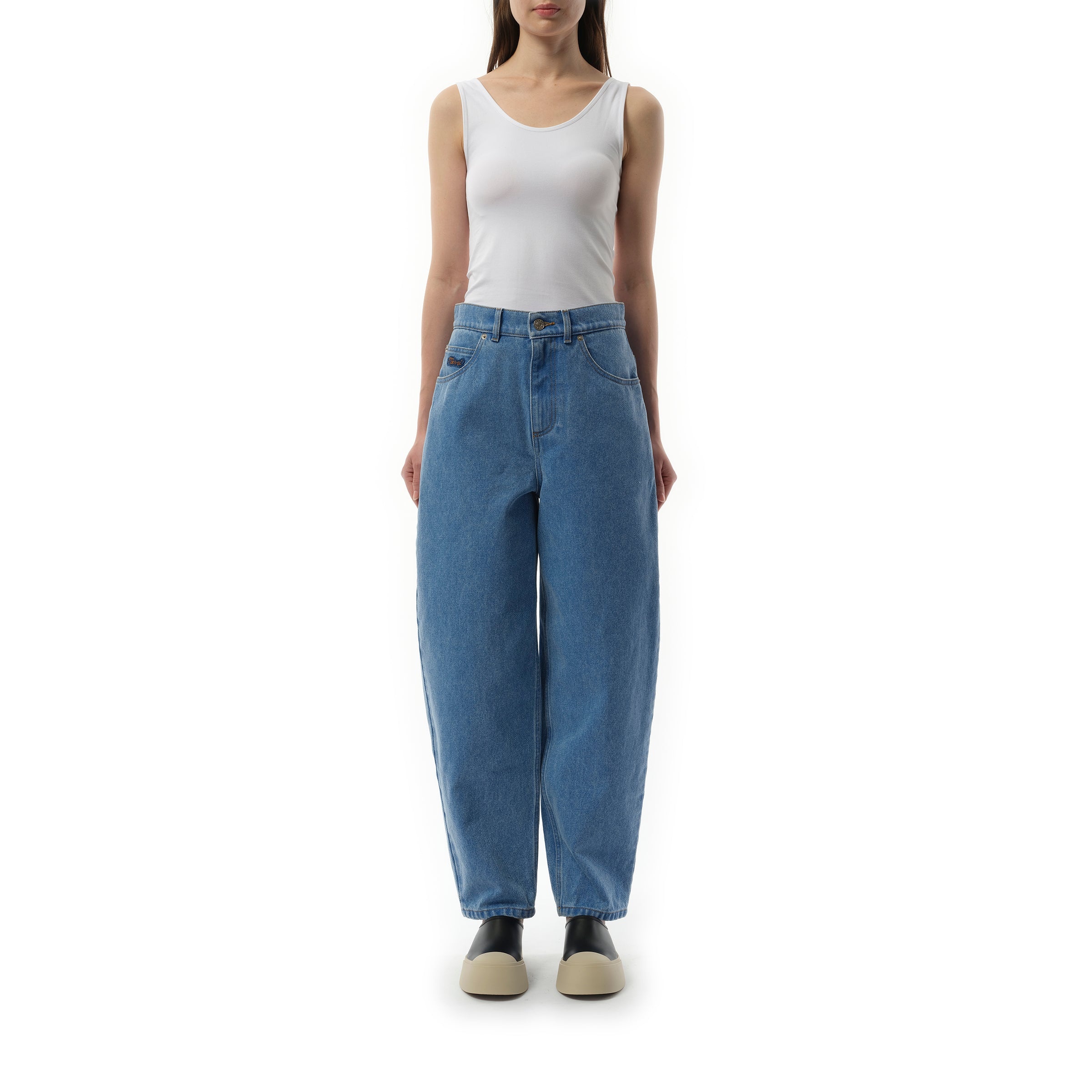 Bleach Coated Cropped Jeans in Cobalt - 4