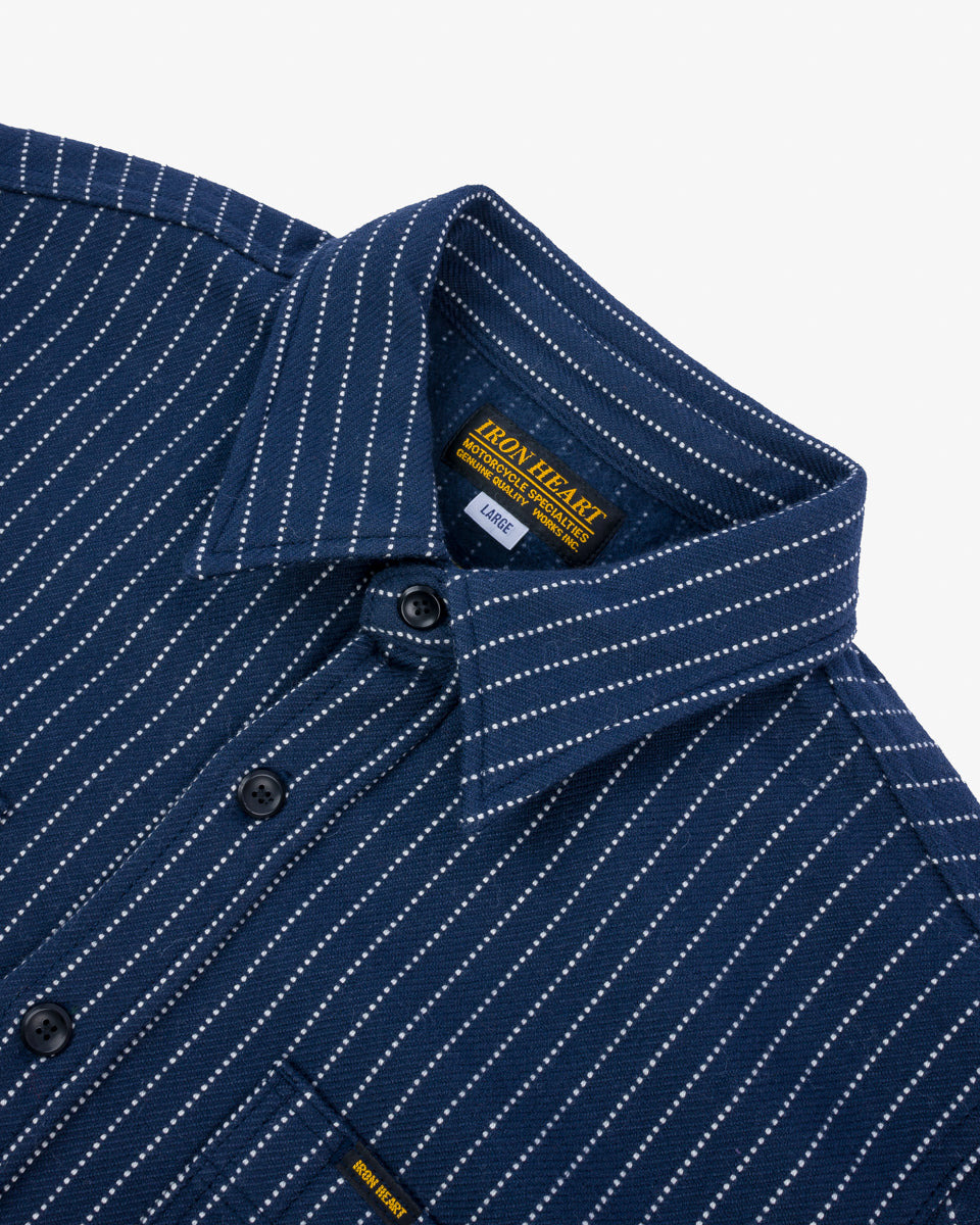 IHSH-402-NAV 12oz Ultra Heavy Flannel Chalk Stripe Work Shirt - Navy - 6