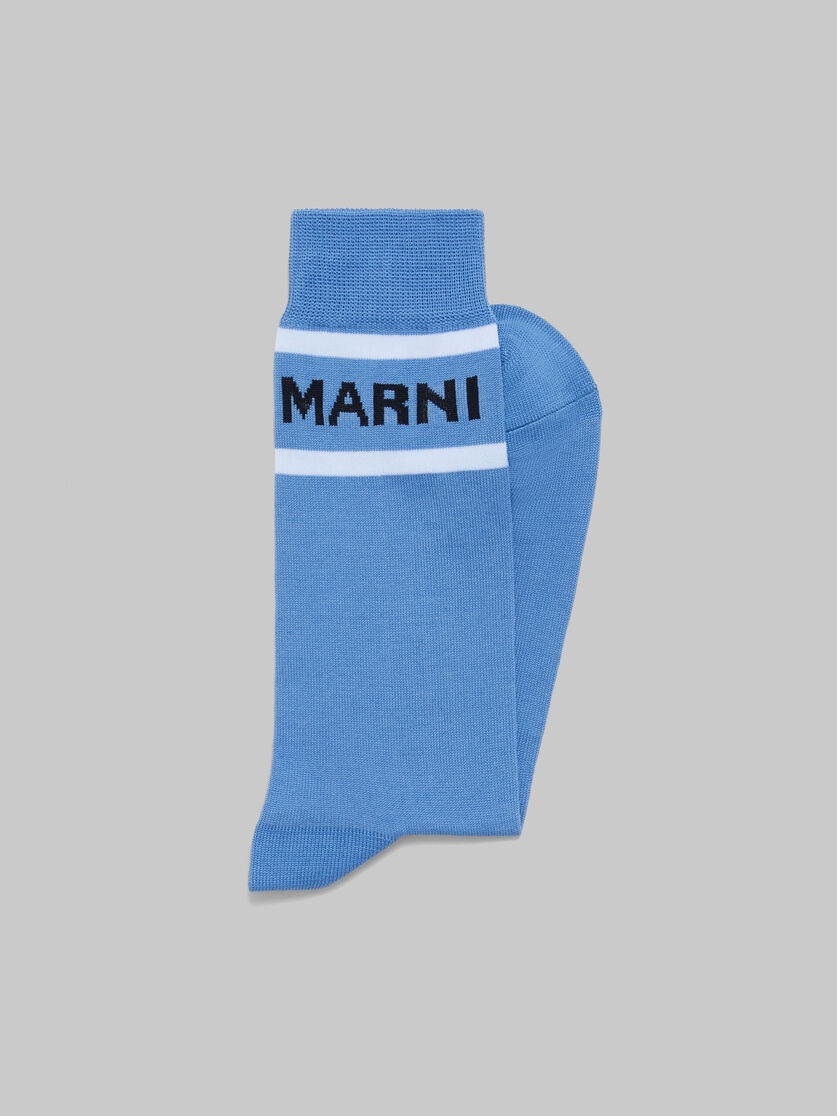 INDIGO COTTON SOCKS WITH LOGO CUFFS - 2