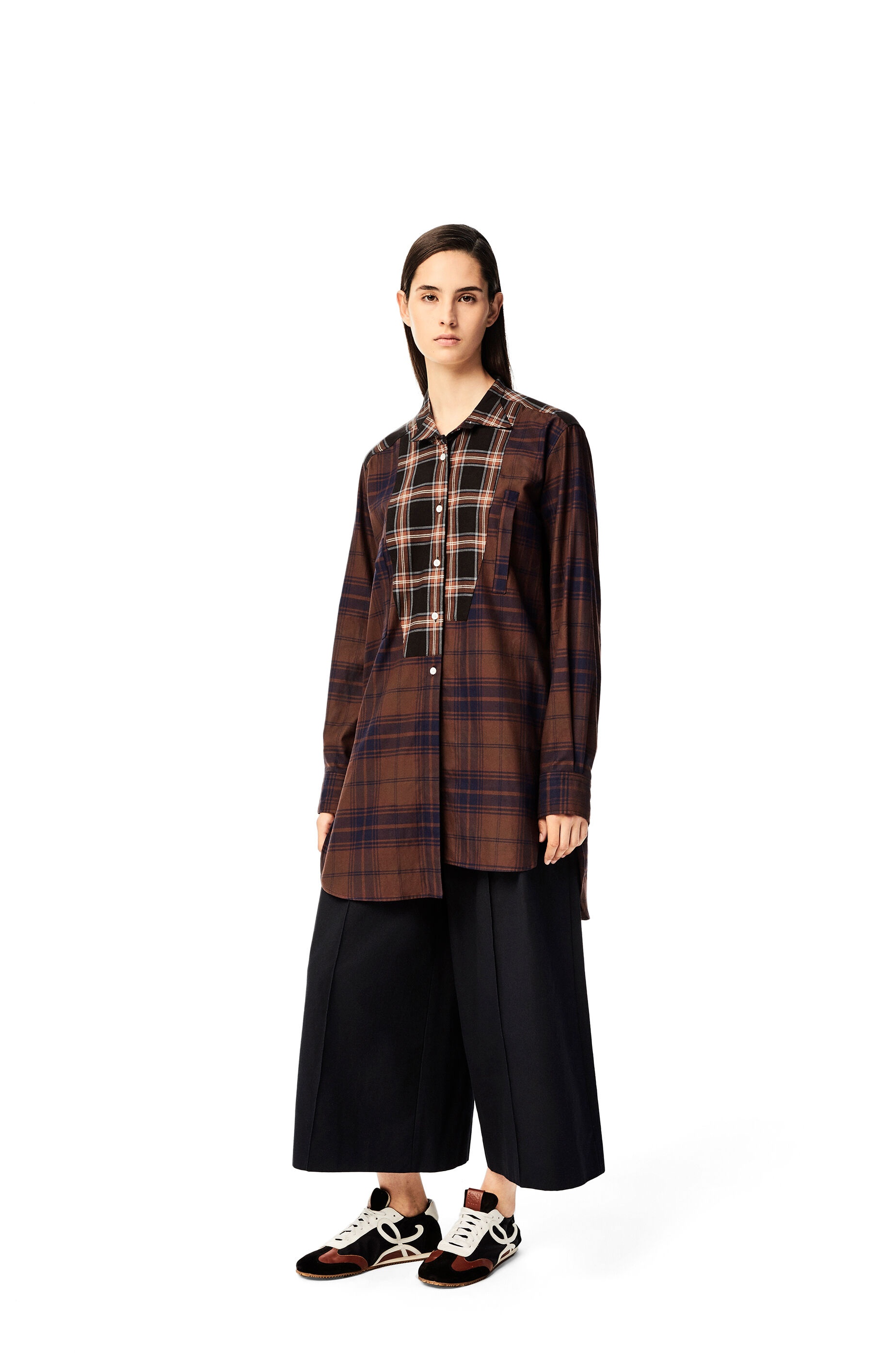 Long asymmetric patchwork shirt in check cotton - 2