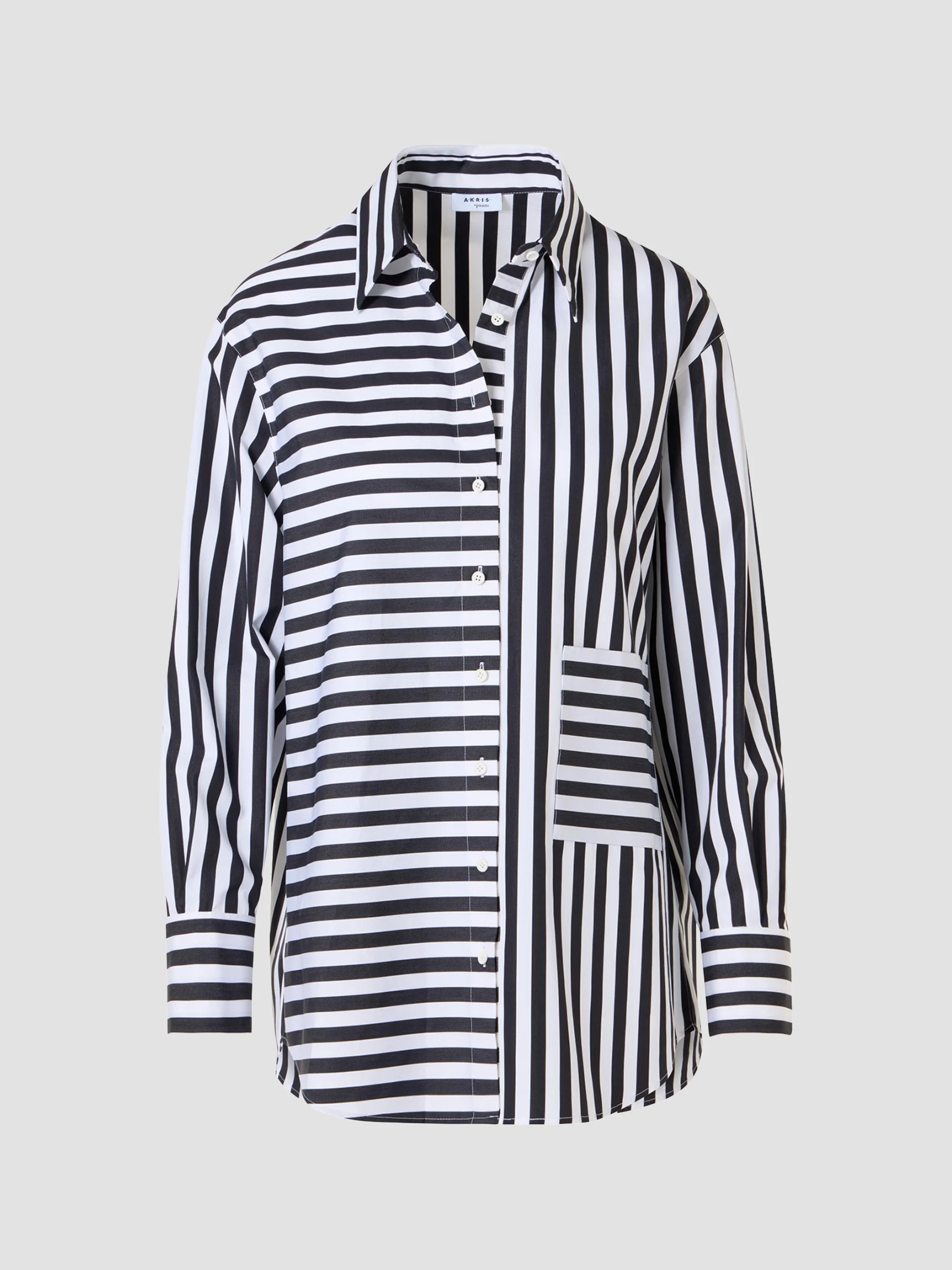 Women's Kodak Striped Cotton Oversized Shirt - Black Cream - 1
