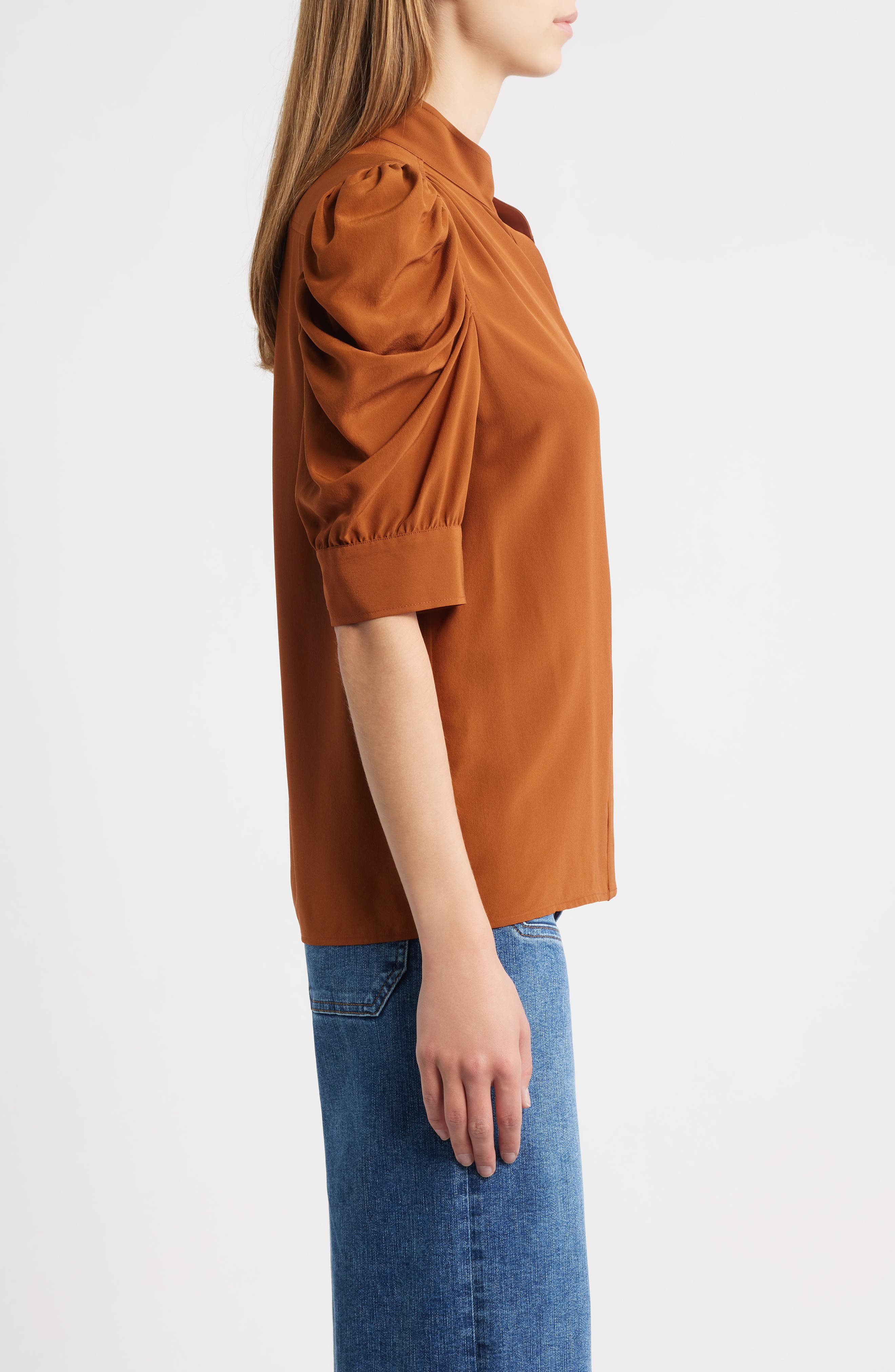 FRAME Gillian Silk Button-Up Shirt in Rust at Nordstrom - 3