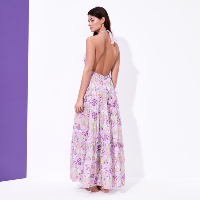 Women Long Cotton Dress Rainbow Flowers - 5