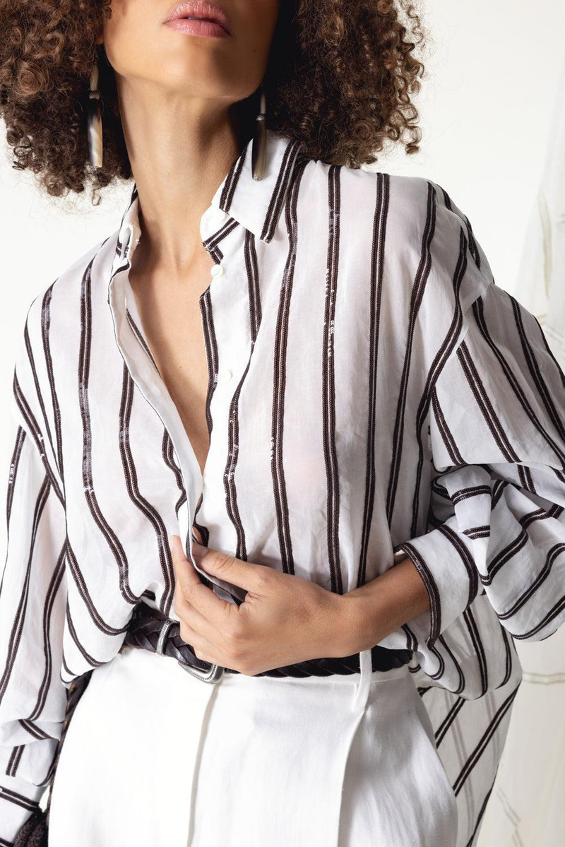 Brunello Cucinelli Dazzling Stripe Embroidery Shirt outlook