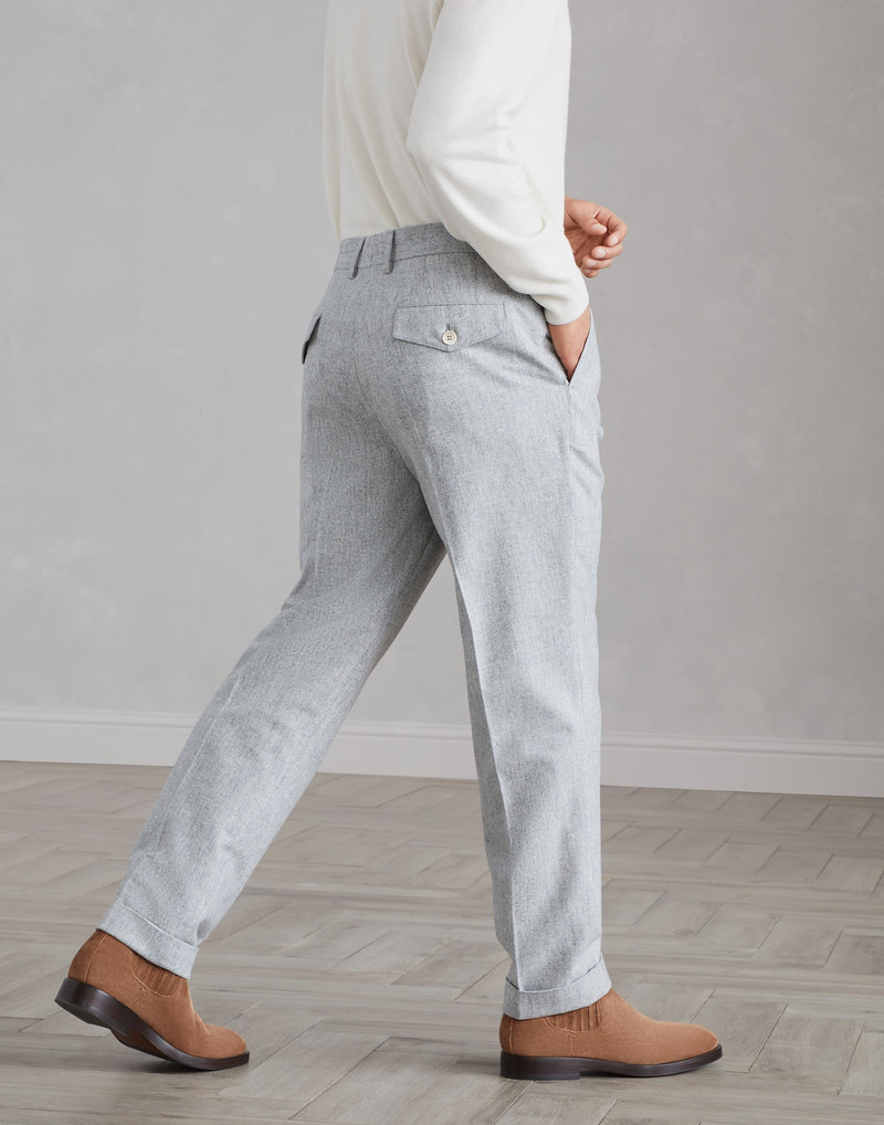 Brunello Cucinelli Virgin wool flannel leisure fit trousers with double pleats and tabbed waistband outlook