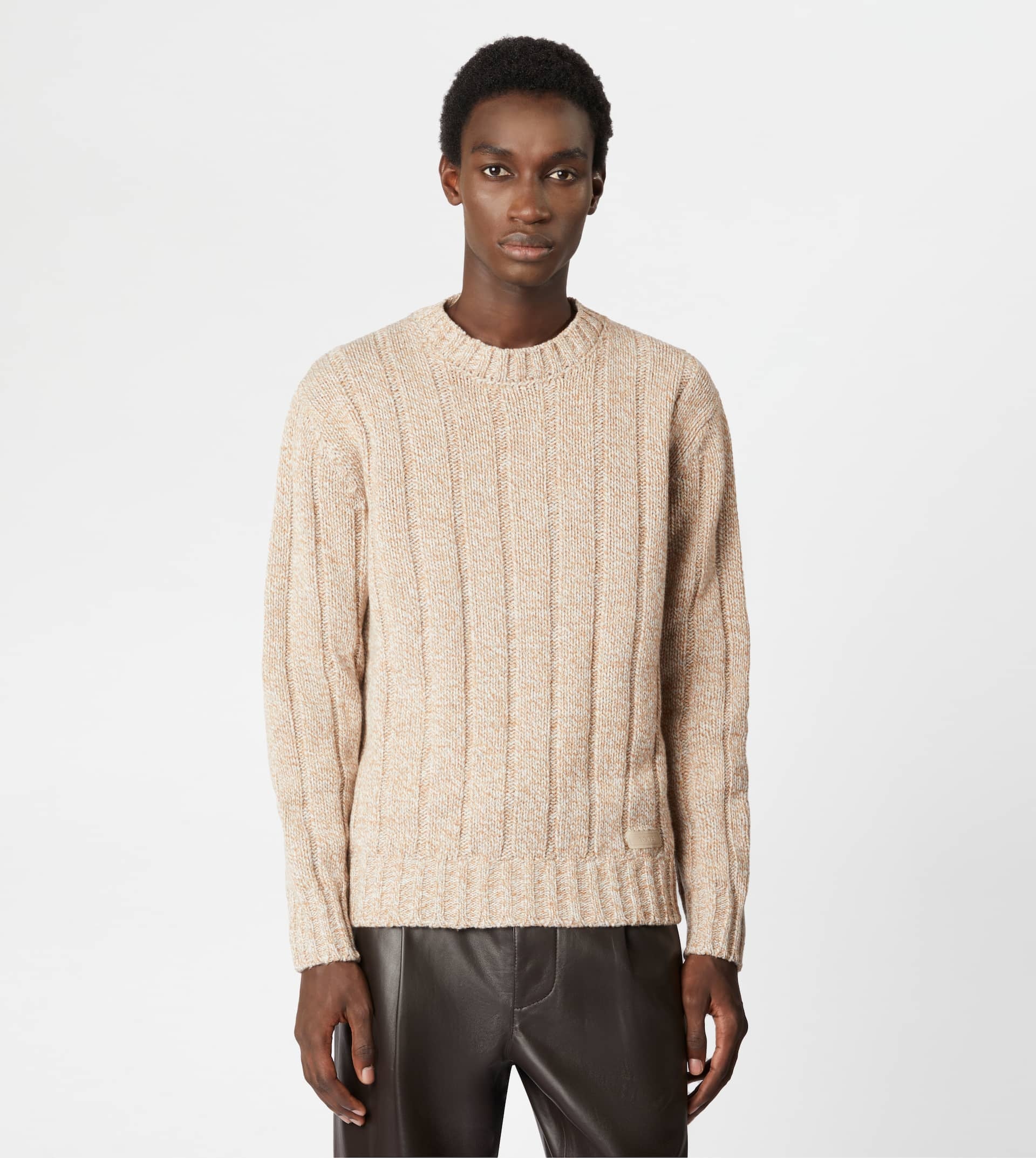 ROUND NECK JUMPER IN WOOL - WHITE, BEIGE - 2