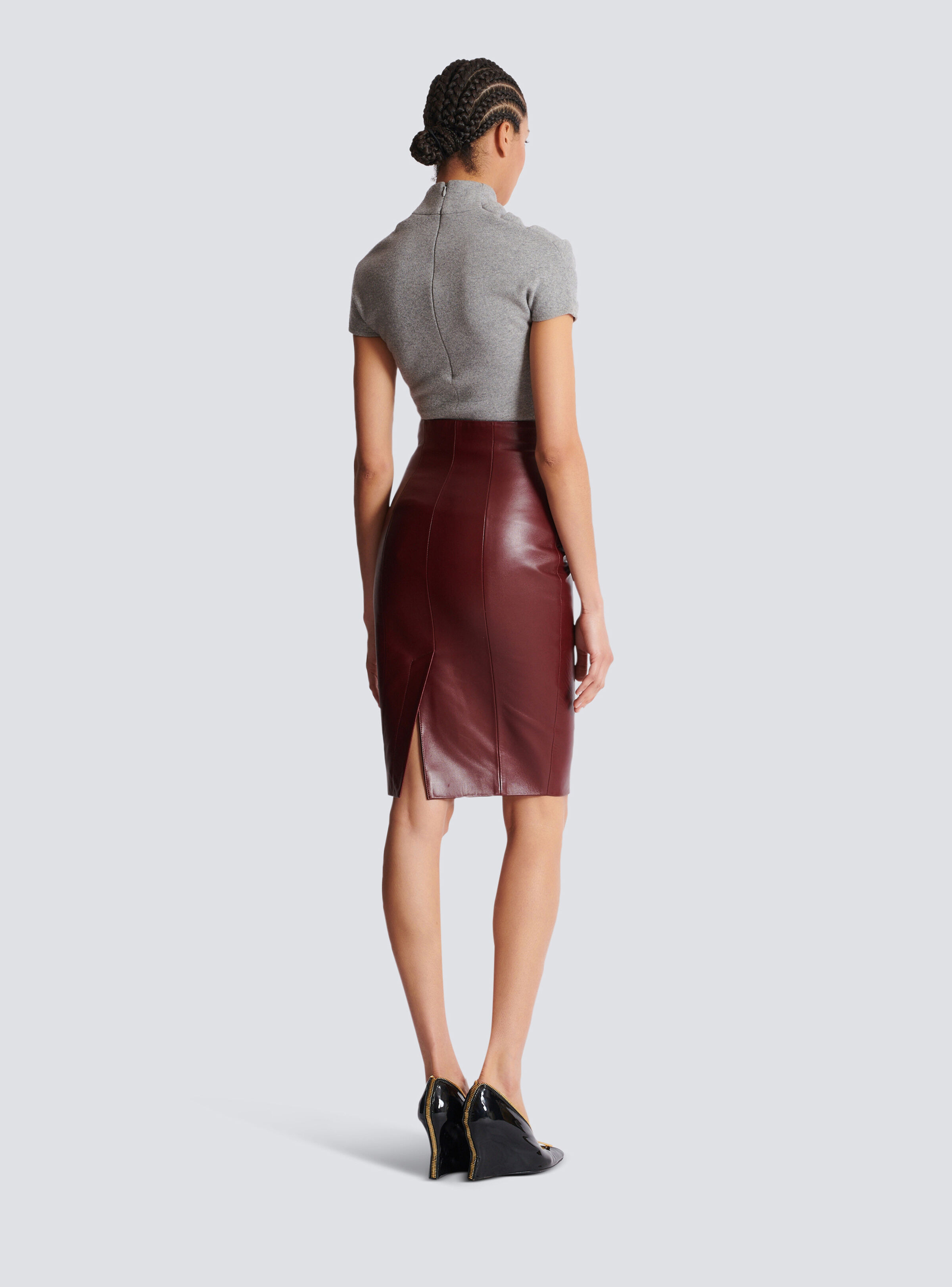 Lambskin leather pencil skirt - 4