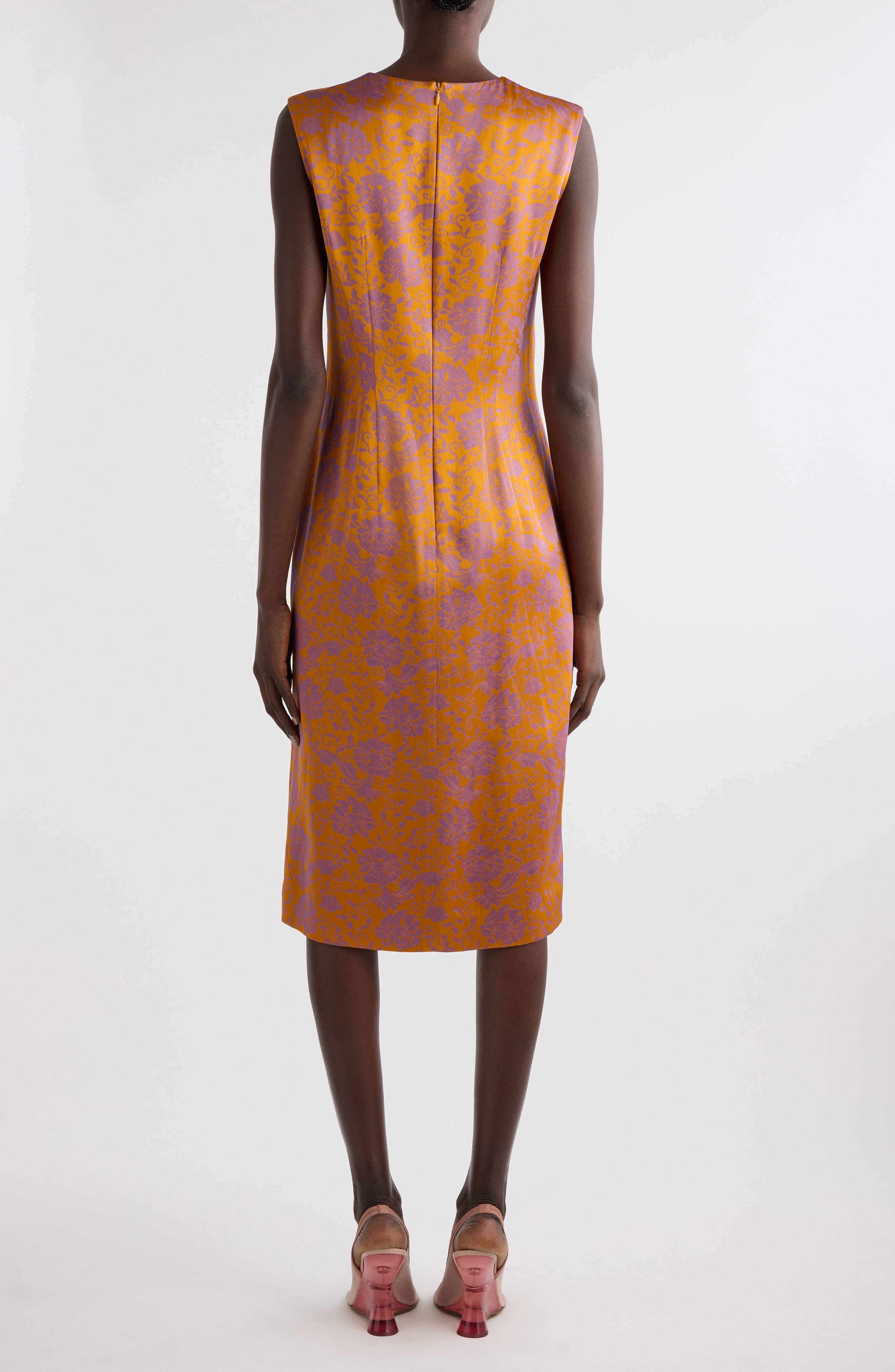 Dries Van Noten Delina Floral Sleeveless Satin Sheath Dress in Mandarin at Nordstrom - 2