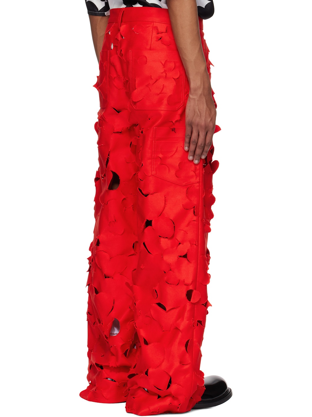 Red Cut-Out Cotton Cargo Pants - 3