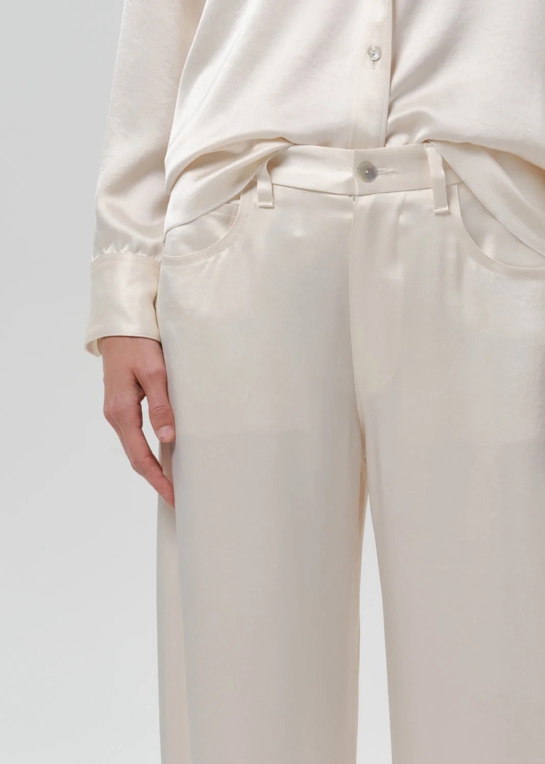 Brynn Japanese Hammered Satin Trouser In Cream - 1