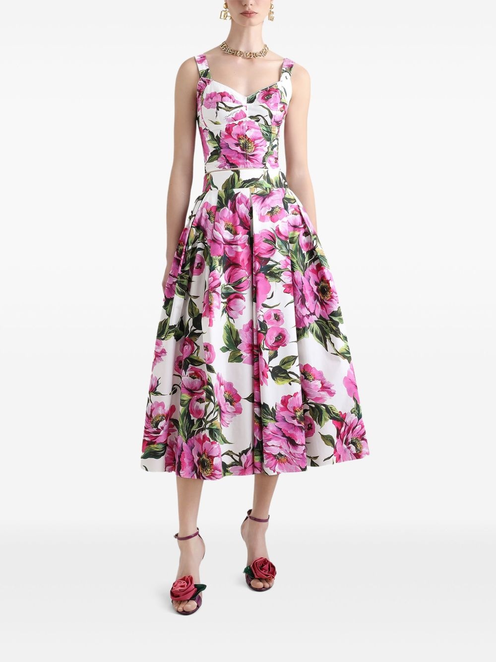 peony-print bustier top - 2